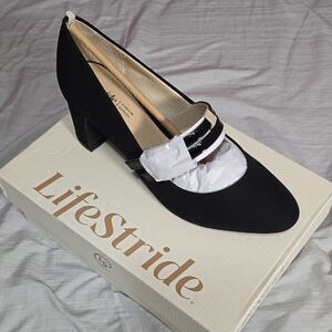 Life Stride Elegant Black Heels with White Detail